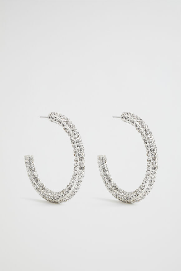 Large Pave Hoop  Silver  hi-res