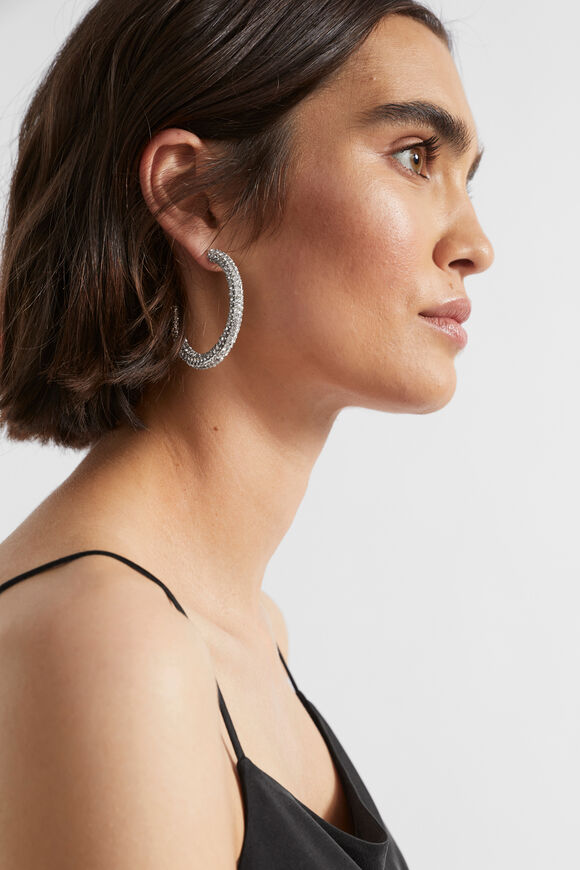 Large Pave Hoop  Silver  hi-res