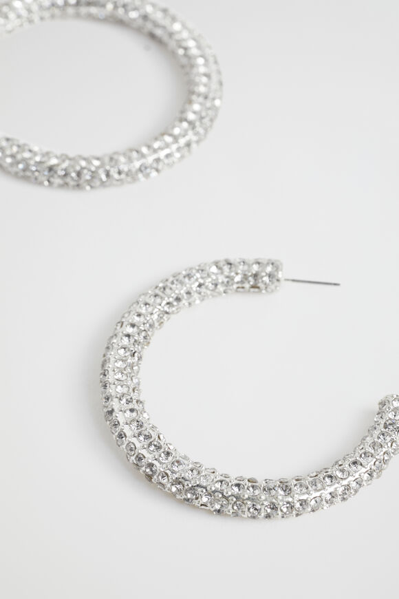 Large Pave Hoop  Silver  hi-res