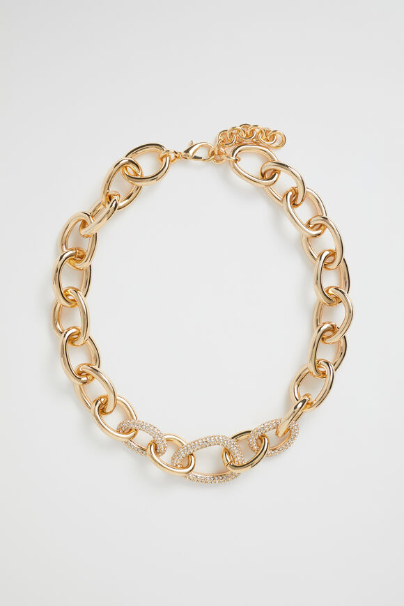 Crystal Link Necklace  Gold  hi-res