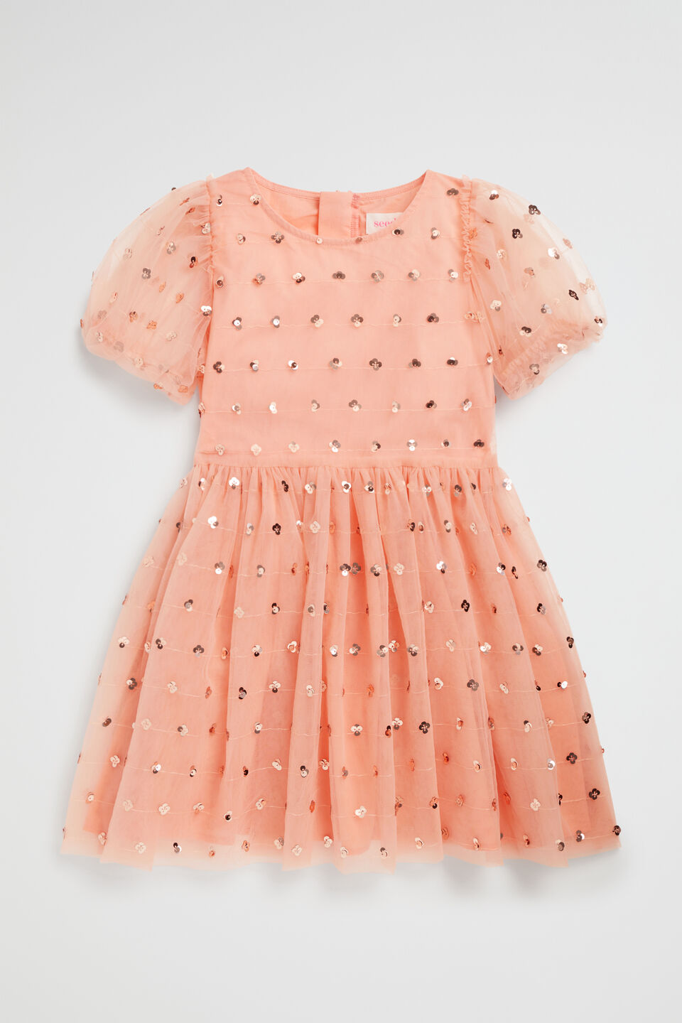 Sequin Daisy Bubble Hem Dress  Soft Coral