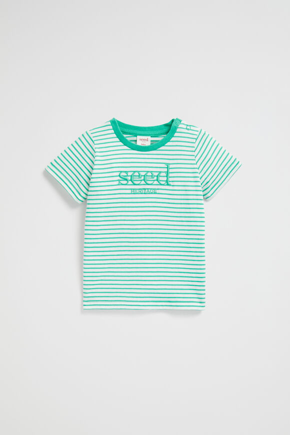 Core Logo Tee  Jade Green Stripe  hi-res