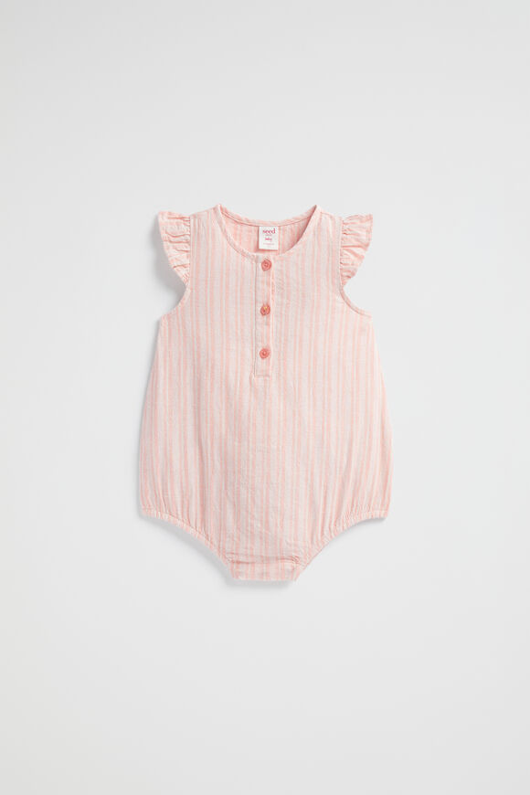 Stripe Frill Romper  Bright Peach  hi-res