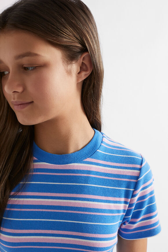 Rib Stripe Tee  Azure Blue  hi-res