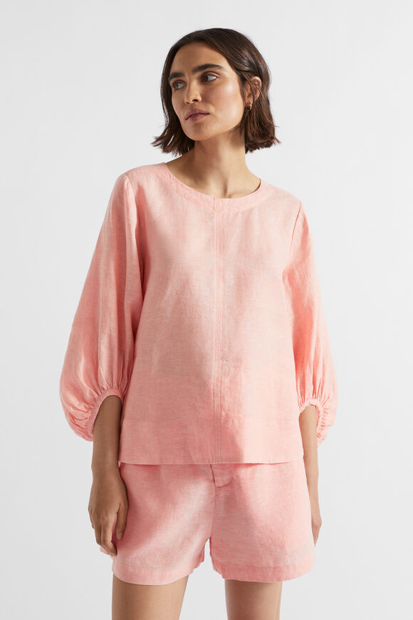 Core Linen Balloon Sleeve Top  Tulip Pink Crossdye  hi-res
