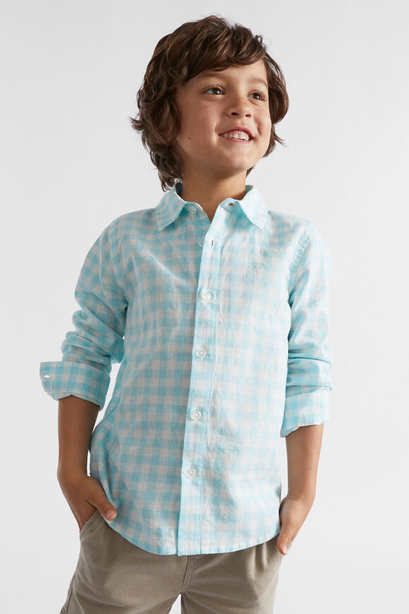 Check Linen Shirt  Ocean Blue  hi-res
