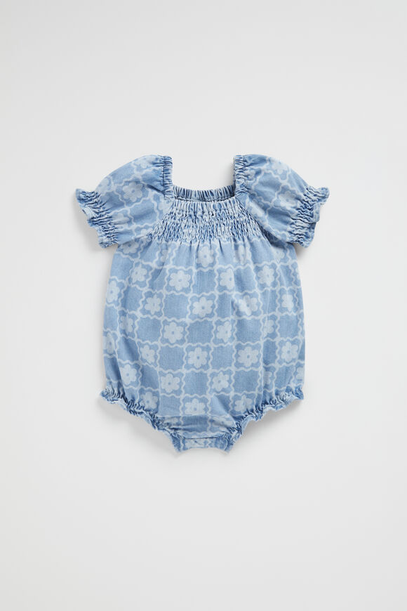 Daisy Check Romper  Clean Blue Wash  hi-res