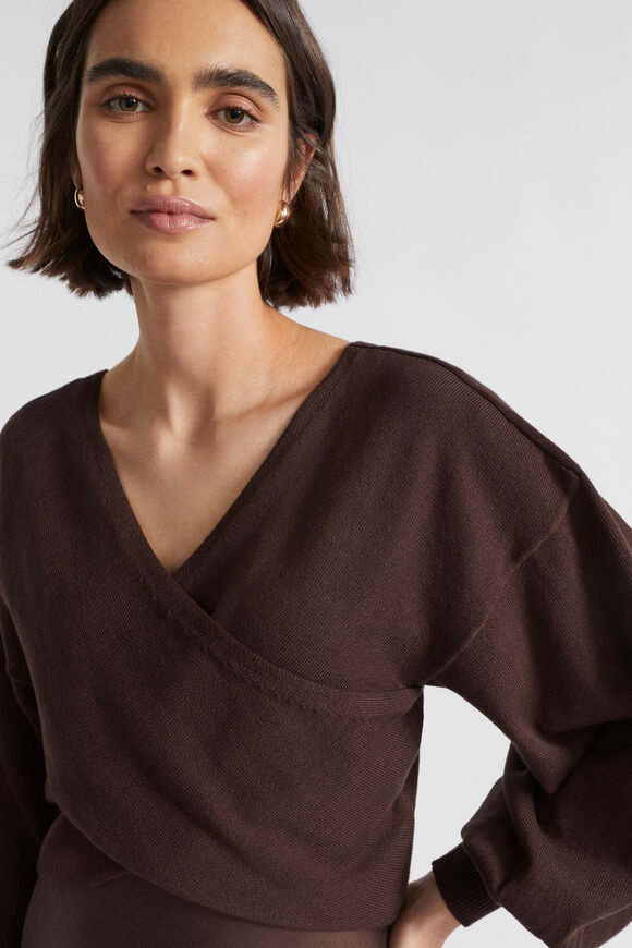 Cotton Wrap Front Knit  Deep Raisin  hi-res