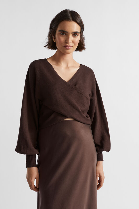 Cotton Wrap Front Knit  Deep Raisin  hi-res