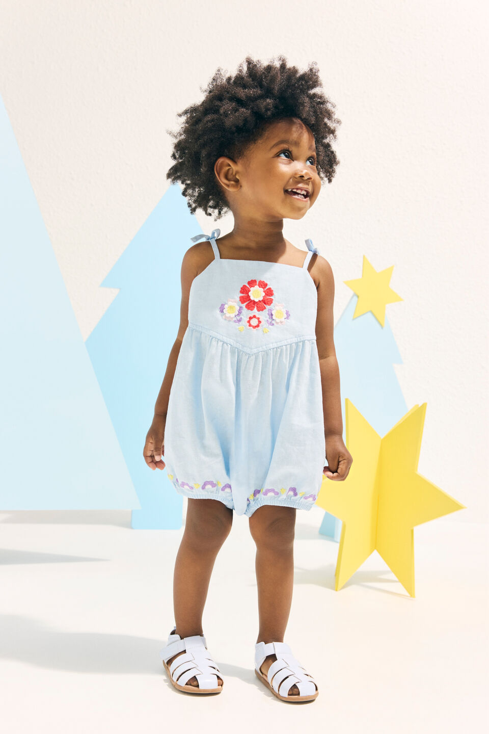 Embroidered Romper  Baby Blue