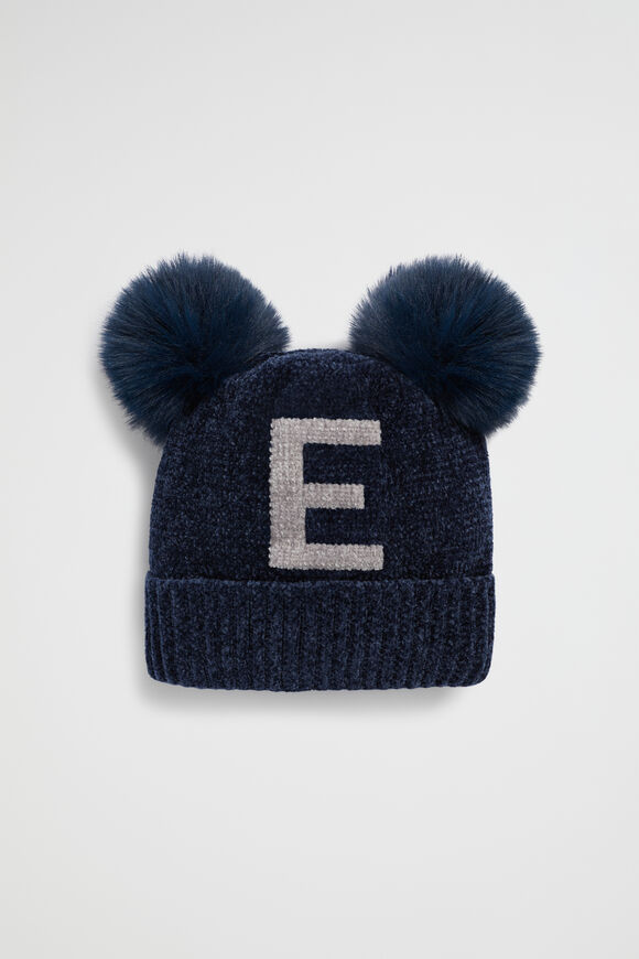 Chenille Initial Beanie  E  hi-res