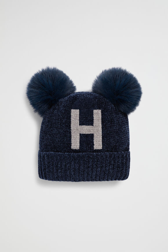 Chenille Initial Beanie  H  hi-res