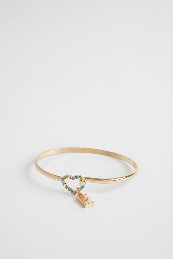 Rainbow Heart Initial Bangle  E  hi-res