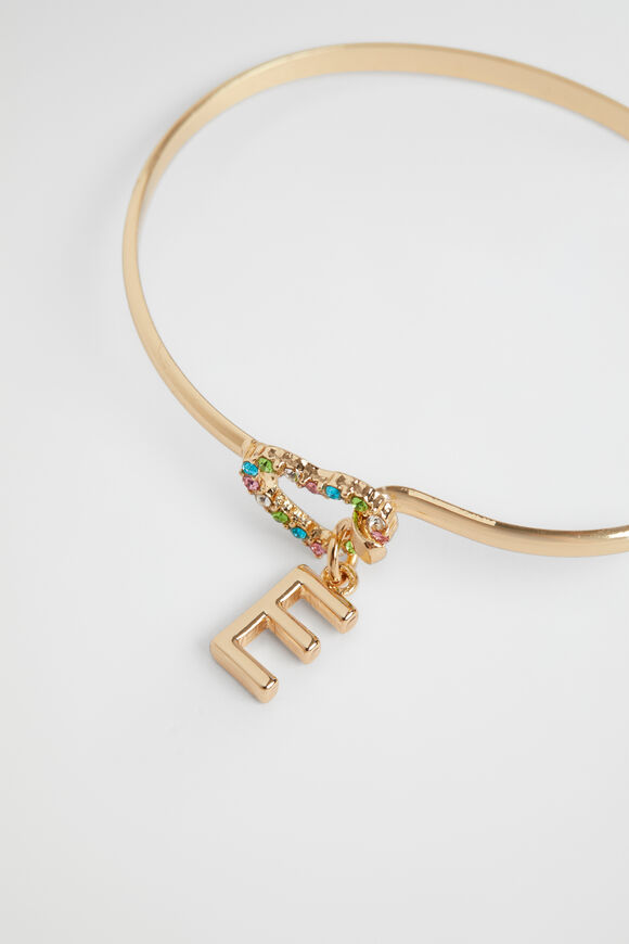 Rainbow Heart Initial Bangle  E  hi-res