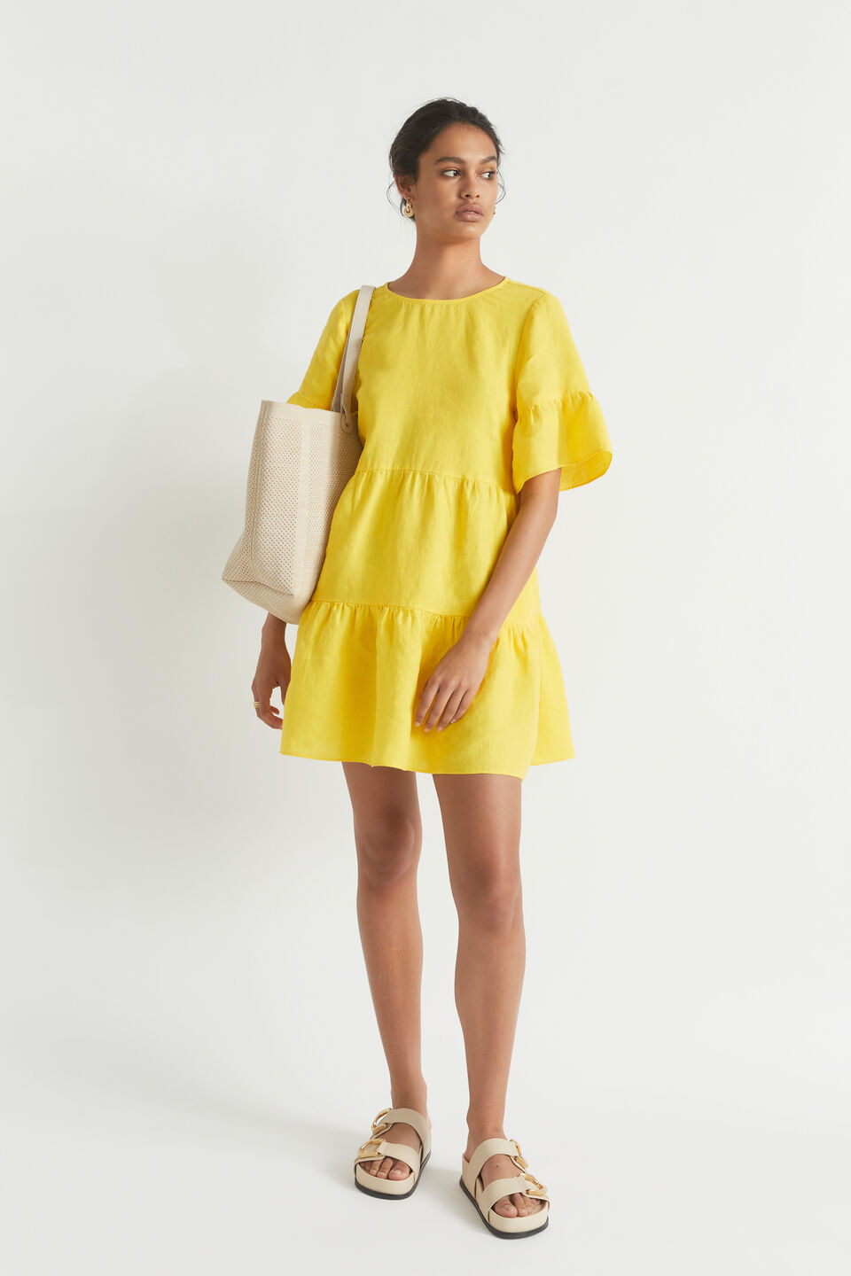 Core Linen Mini Dress  Gold Amber