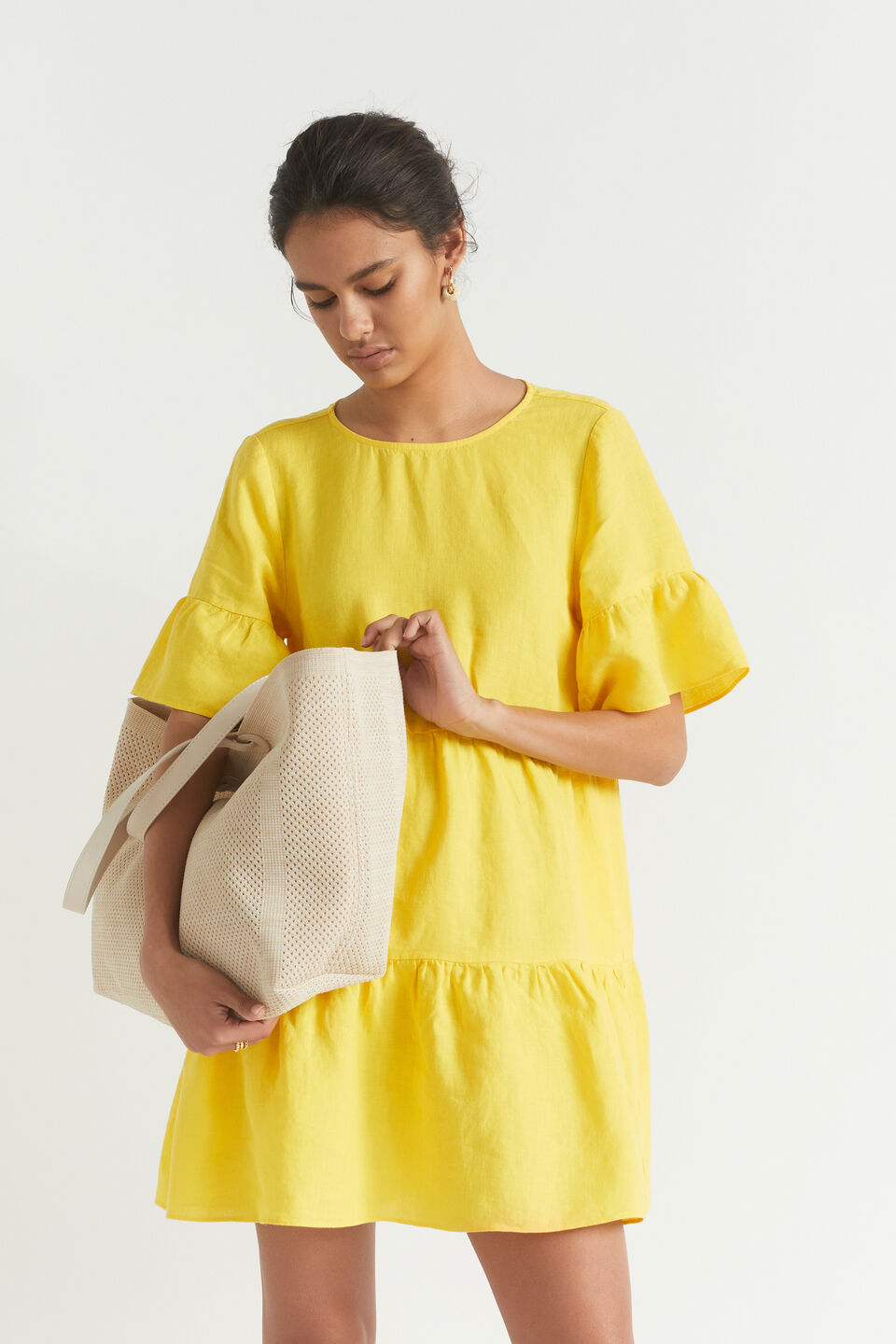Core Linen Mini Dress  Gold Amber
