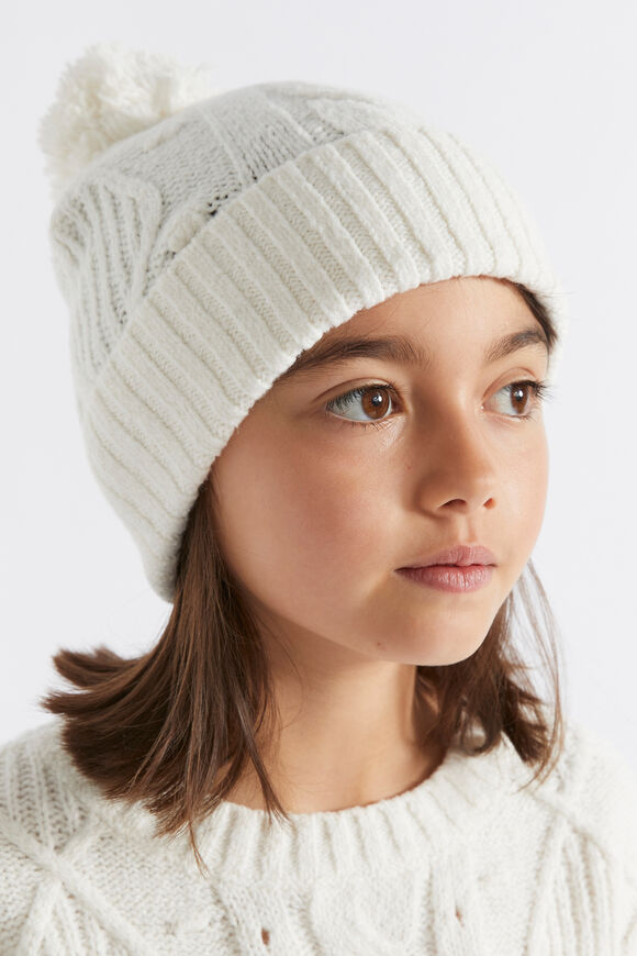 Pom Pom Cable Knit Beanie  Multi  hi-res
