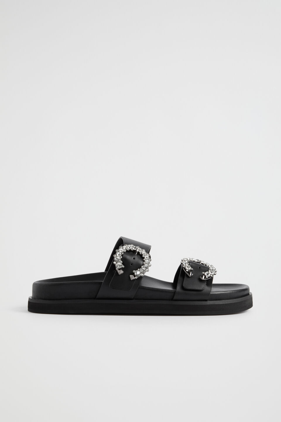 Romy Diamante Buckle Slide  Black