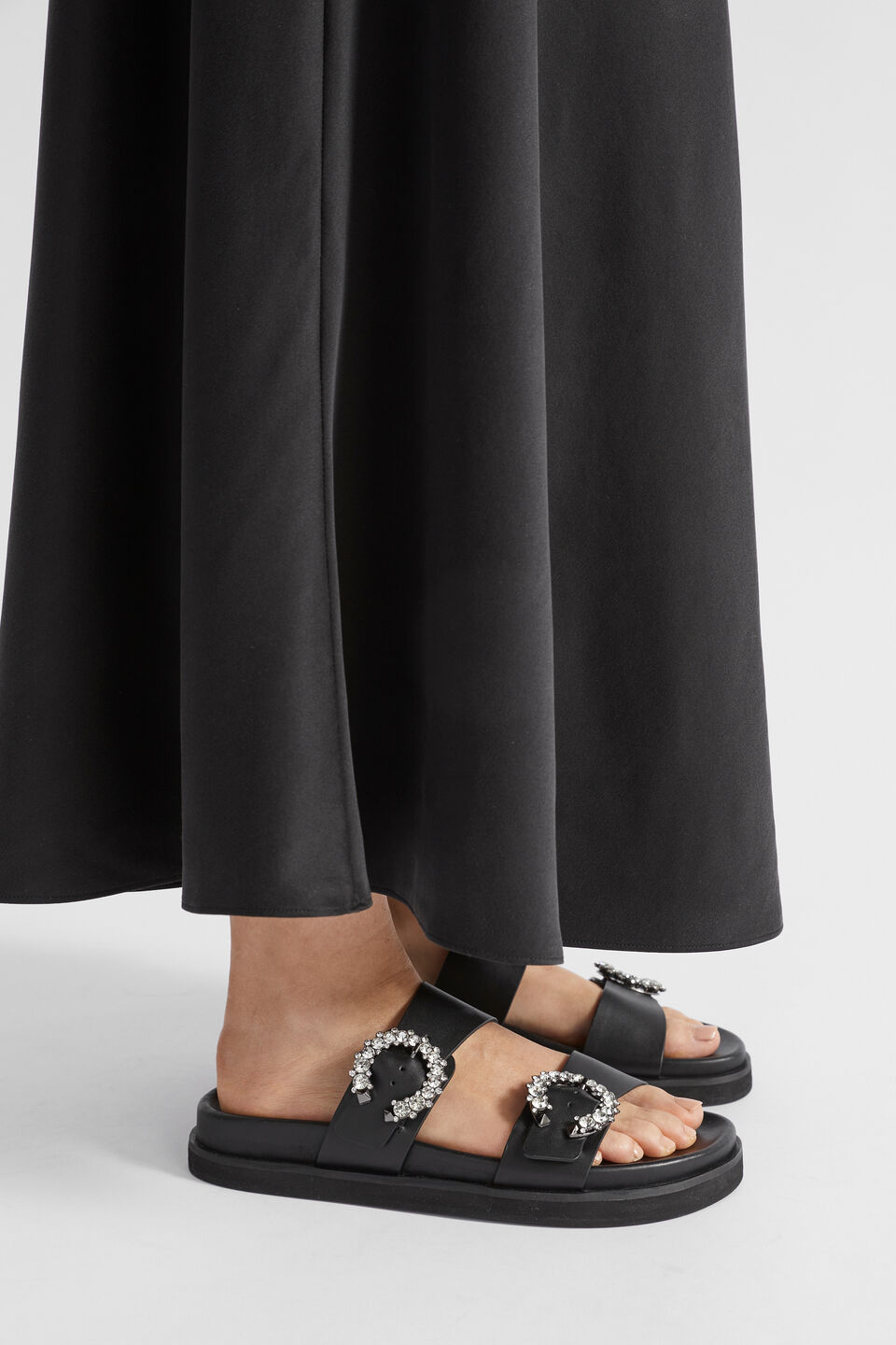 Romy Diamante Buckle Slide  Black