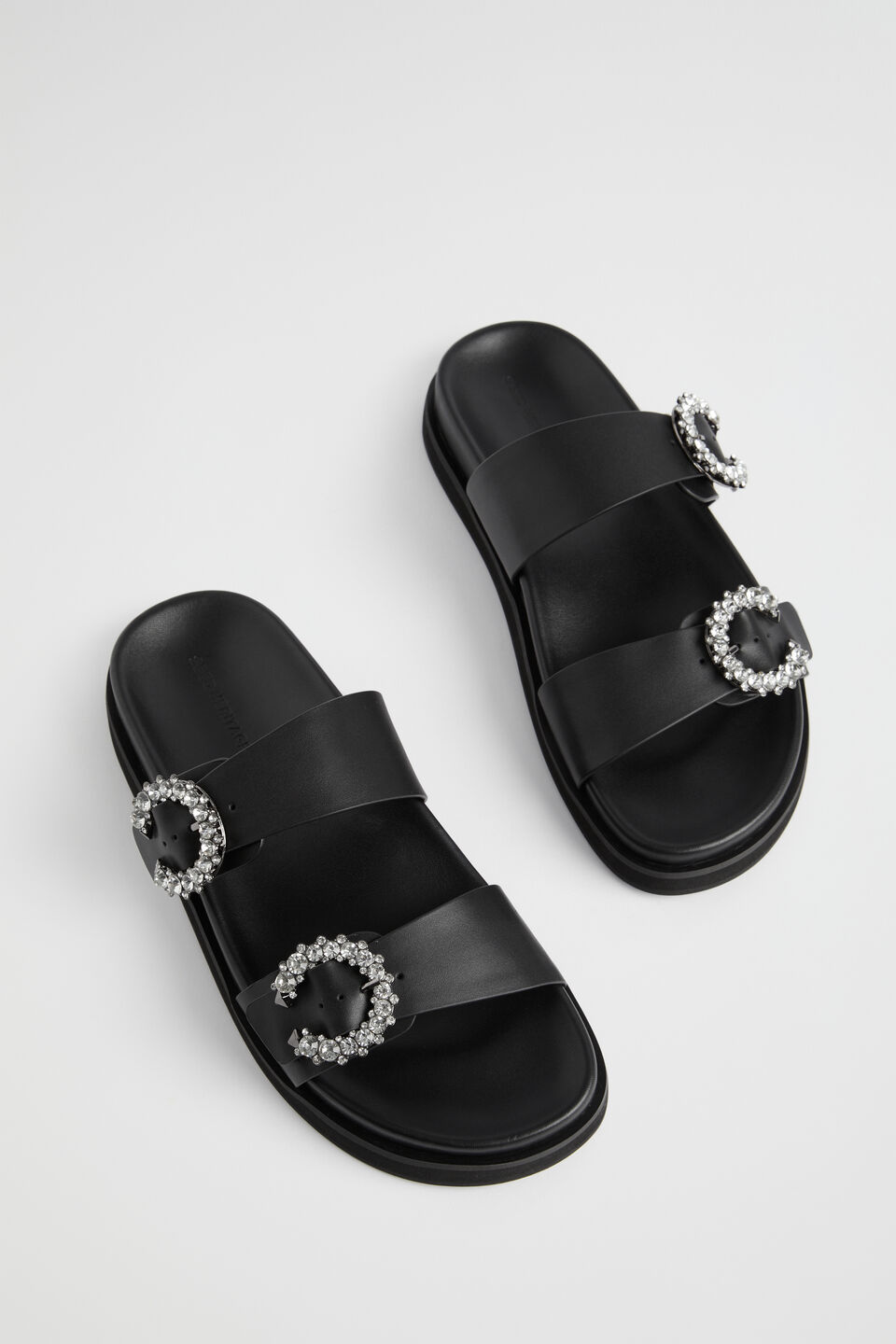 Romy Diamante Buckle Slide  Black