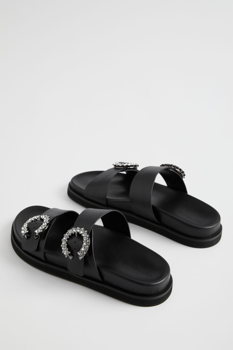 Romy Diamante Buckle Slide  Black