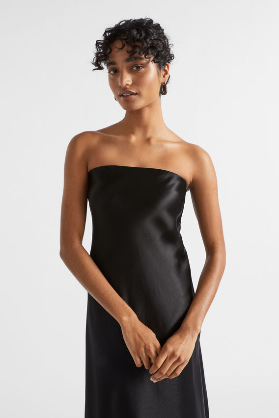 Satin Strapless Maxi Dress  Black  hi-res