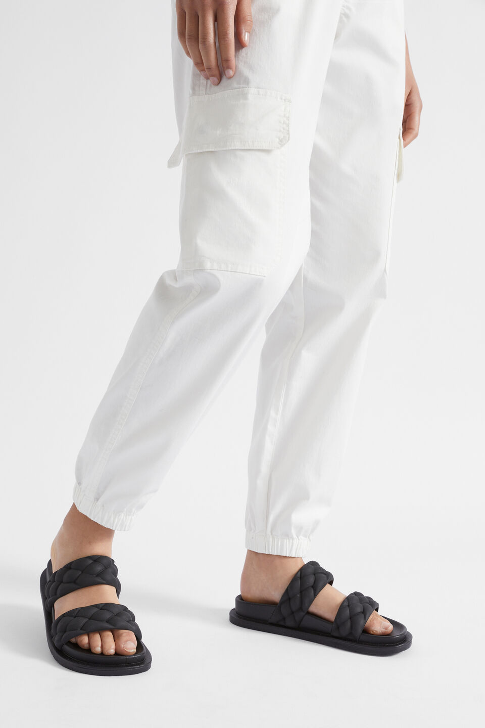 Plait Rubber Slide  Black