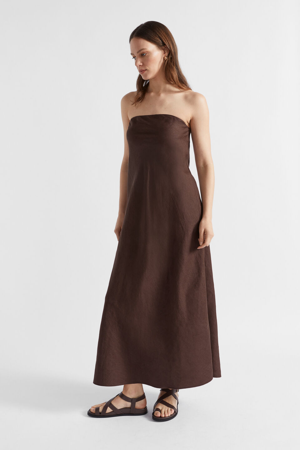 Core Linen Strapless Maxi Dress  Deep Raisin