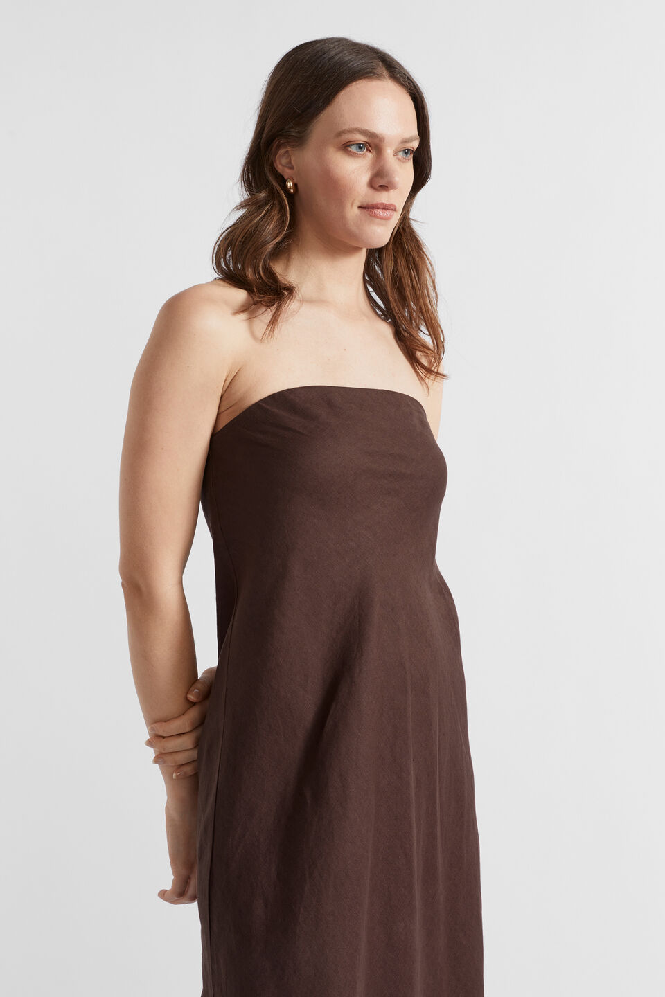 Core Linen Strapless Maxi Dress  Deep Raisin