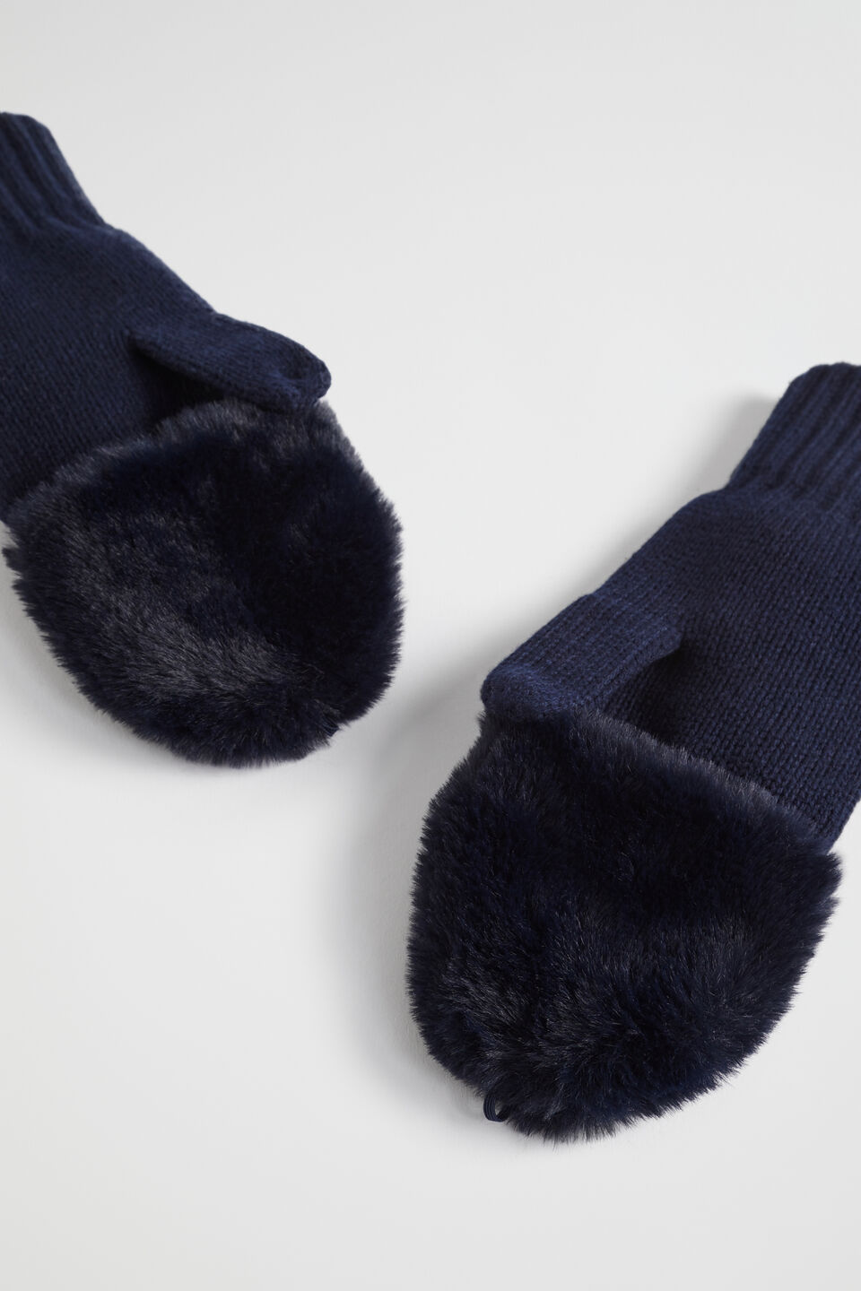 Faux Fur Mittens  Midnight Blue