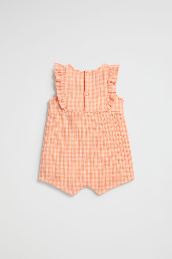 Ruffle Check Romper  Coral Reef  hi-res