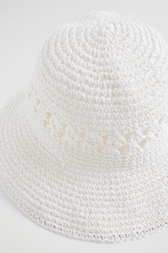 Crochet Straw Bucket Hat  White  hi-res