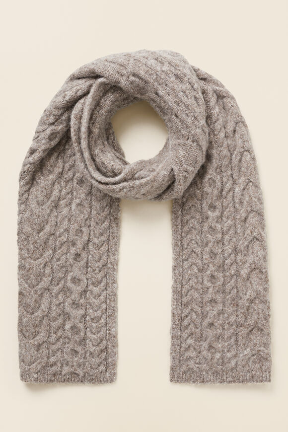Cable Stitch Knitted Scarf  Pewter Marle  hi-res