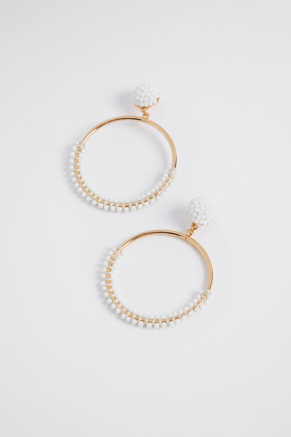 Beaded Circle Earrings  White  hi-res
