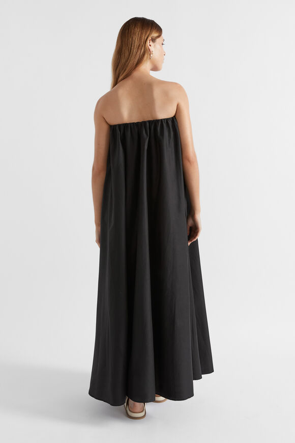 Voile Gathered Strapless Maxi Dress  Black  hi-res
