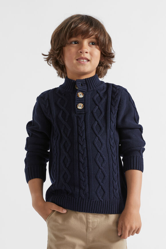 Button Cable Knit  Midnight Blue  hi-res