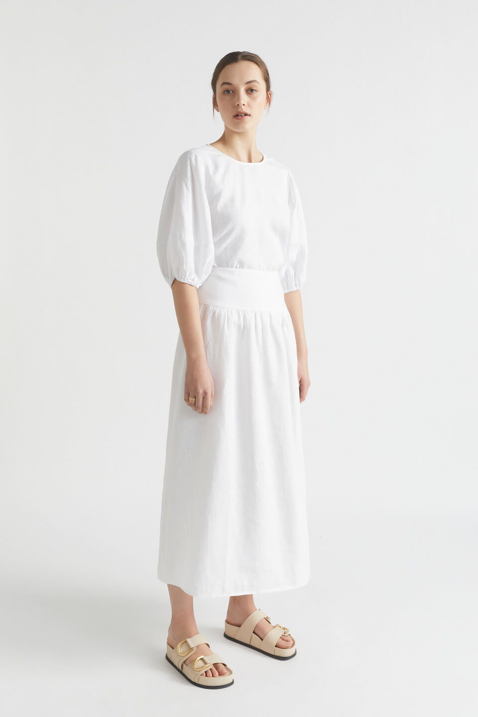 Core Linen Gathered Maxi Skirt  Whisper White