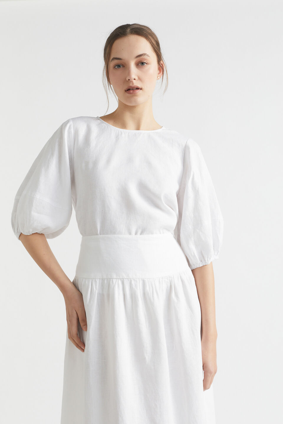Core Linen Gathered Maxi Skirt  Whisper White