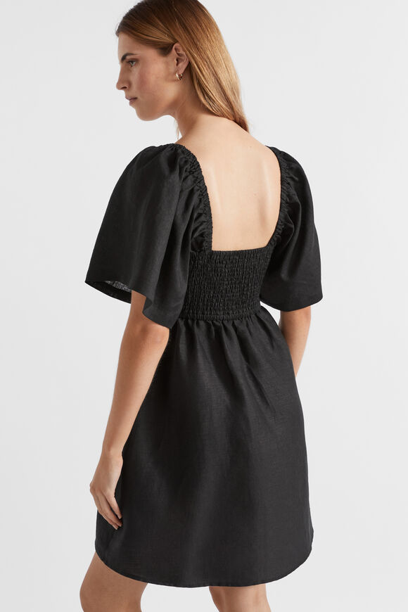 Linen Square Neck Mini Dress  Black  hi-res