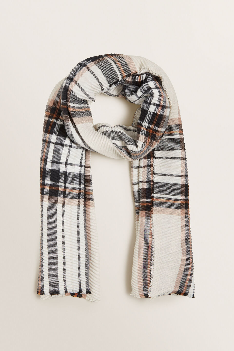Pleated Check Scarf  