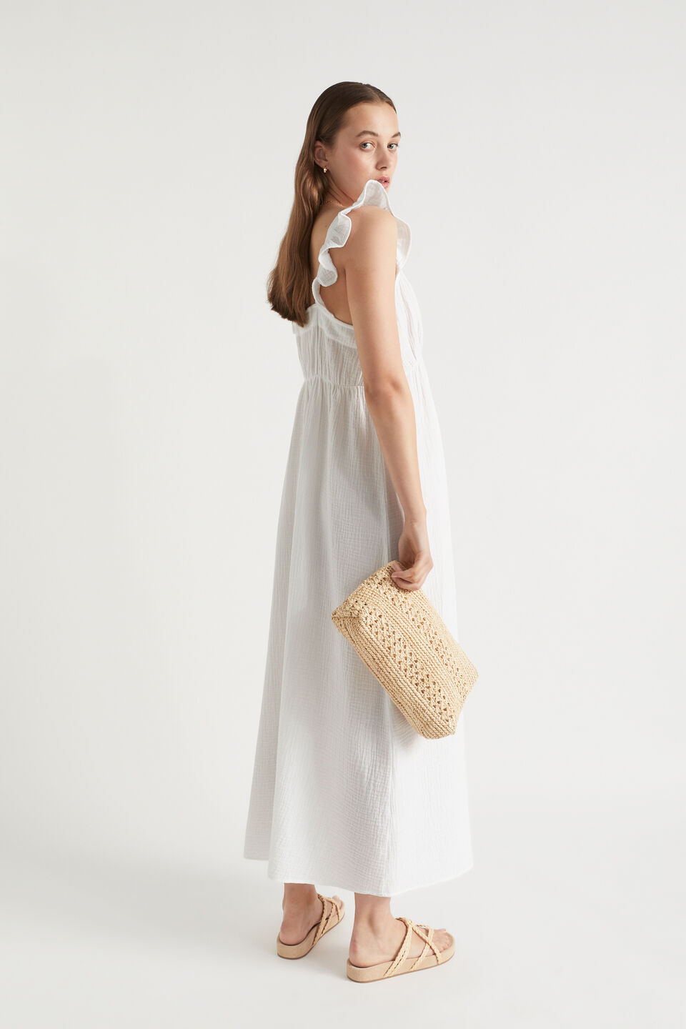Cheesecloth Frill Detail Maxi Dress  Whisper White