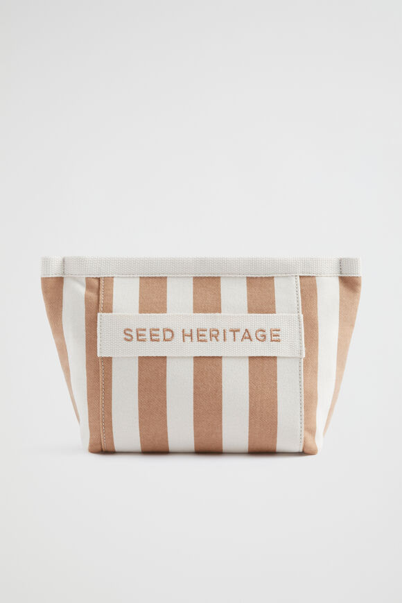 Large Logo Stripe Make Up Bag  Barley  hi-res