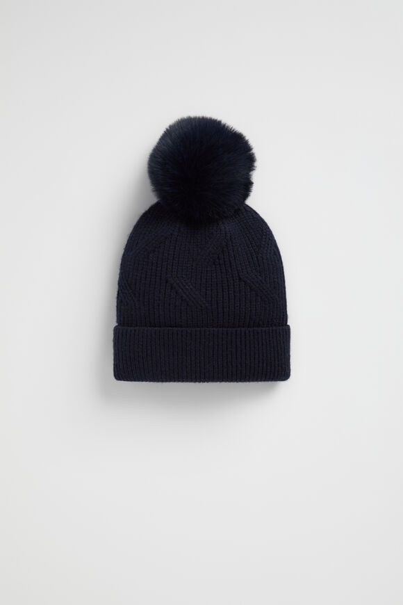 Cable Knit Beanie  Navy  hi-res