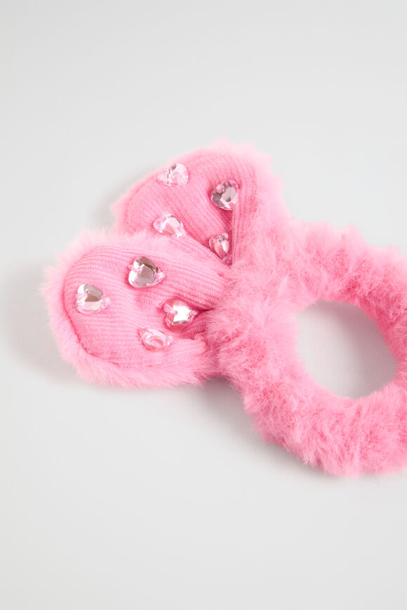 Faux Fur Gem Bunny Scrunchie  Candy Pink  hi-res