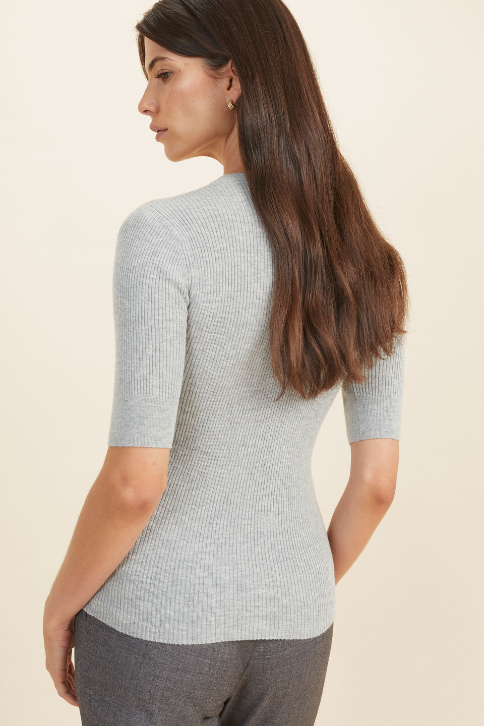 Knit Henley Top  Silver Marle