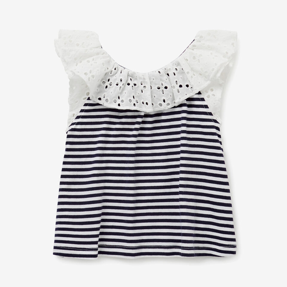 Broderie Frill Stripe Top  