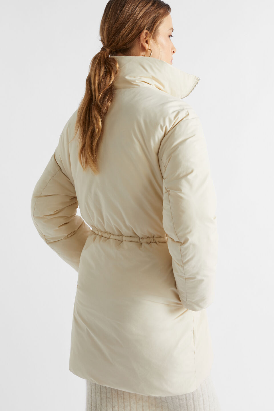 Minimalist Mid Length Puffer Jacket  Vanilla Cream