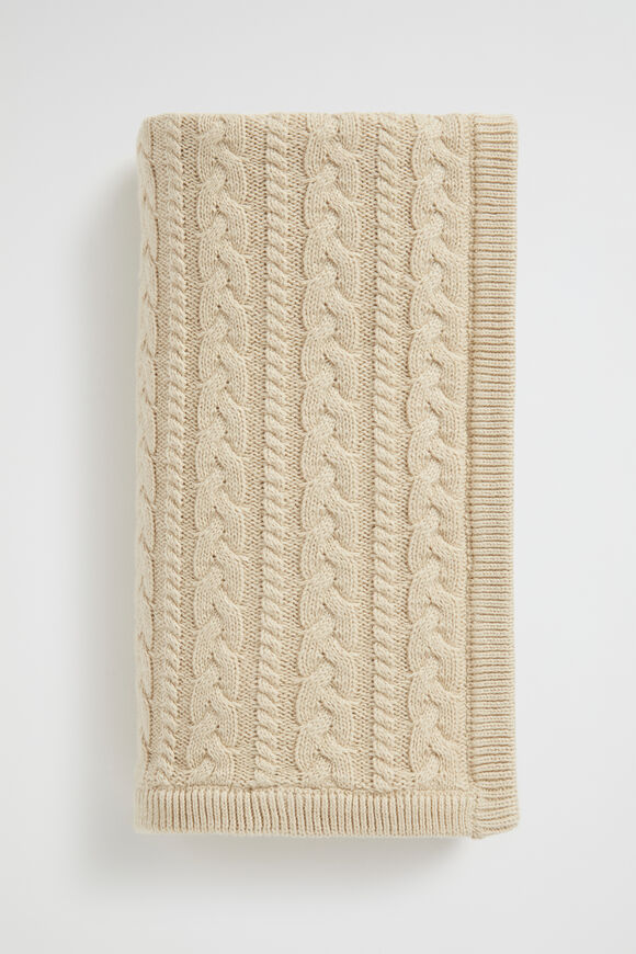 Core Cable Knitted Blanket  Neutral  hi-res