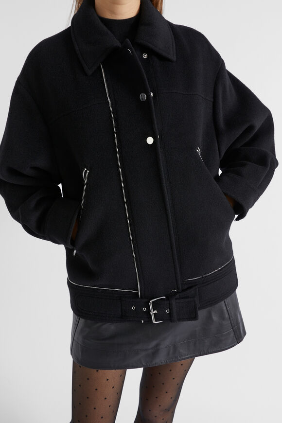 Wool Blend Zip Detail Jacket  Black  hi-res
