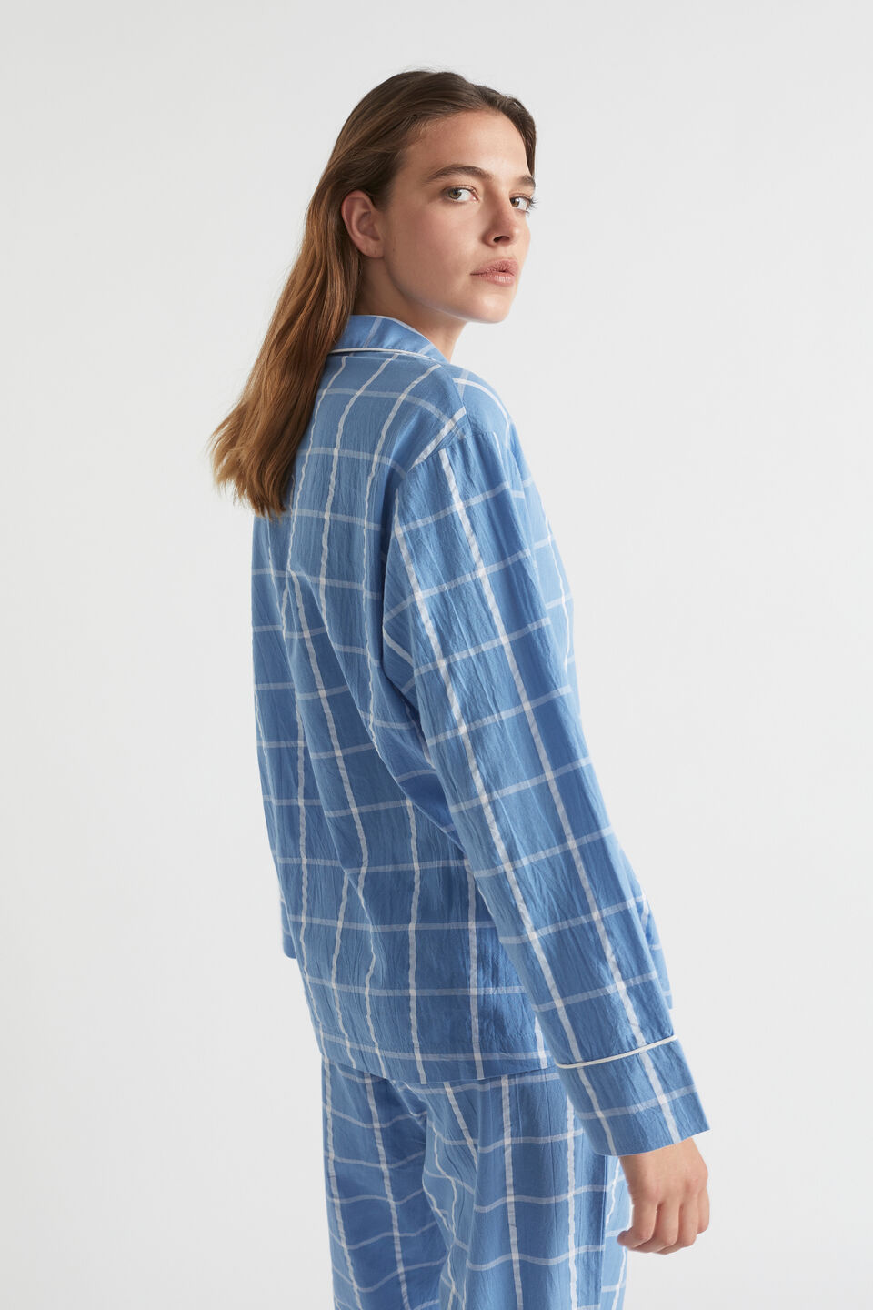 Seersucker Grid Sleep Shirt  Azure
